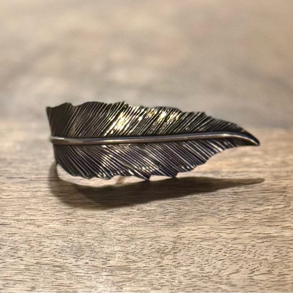 Silver Feather Adjustable Engraved Cocktail Ring